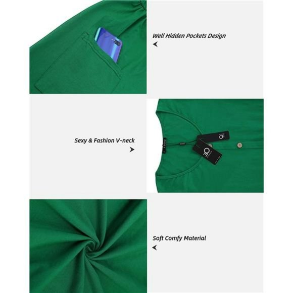 Women's V Neck Button Down Skater Dress with Pockets - Picture 3 of 6